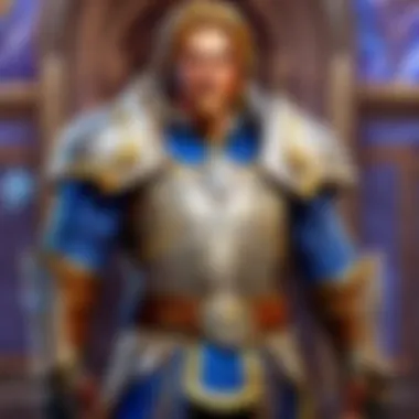 An artistic representation of Anduin Wrynn interacting with key allies in Hearthstone