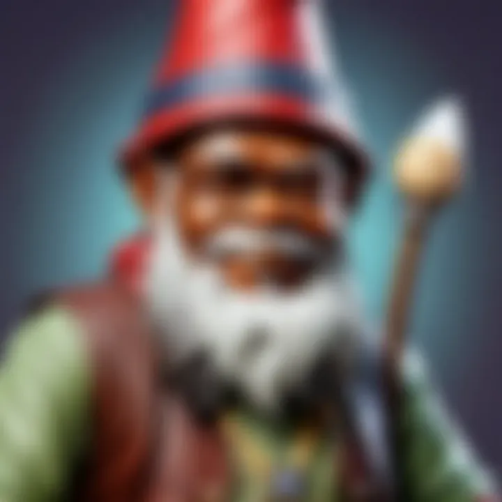 An artistic representation of the Samuel L. Jackson gnome alongside pop culture artifacts, emphasizing its cultural significance.