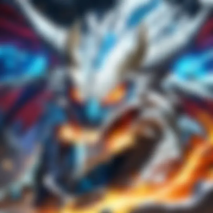 Digital rendering of Blue-Eyes White Dragon amidst ethereal flames