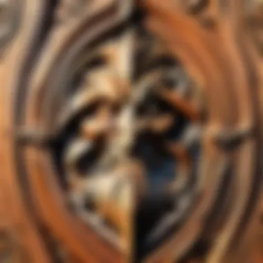 Close-up of a finely detailed chisel carving on wood