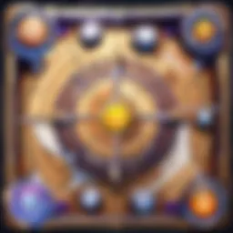 Illustration of a digital Hearthstone game board with highlighted areas for deck analysis