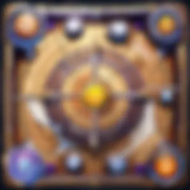 Illustration of a digital Hearthstone game board with highlighted areas for deck analysis