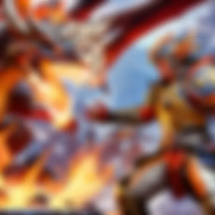 Dragon Warrior facing fiery dragon in battle