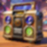 A detailed view of various Boom Box cards showcasing their unique designs and mechanics.