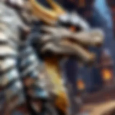 A close-up of intricate dragon scales crafted in a unique artistic style within the game.