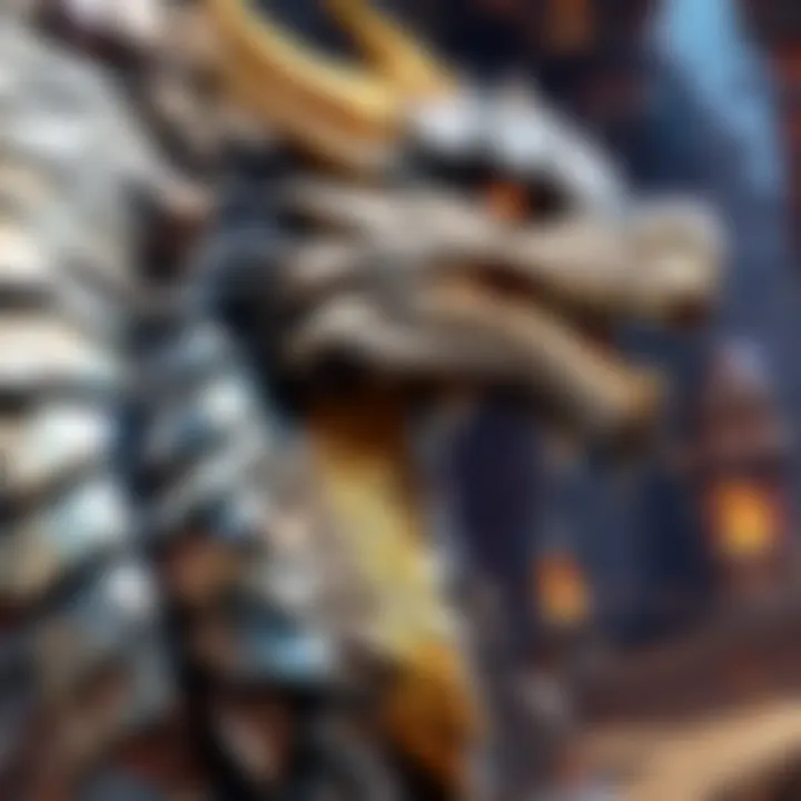 A close-up of intricate dragon scales crafted in a unique artistic style within the game.