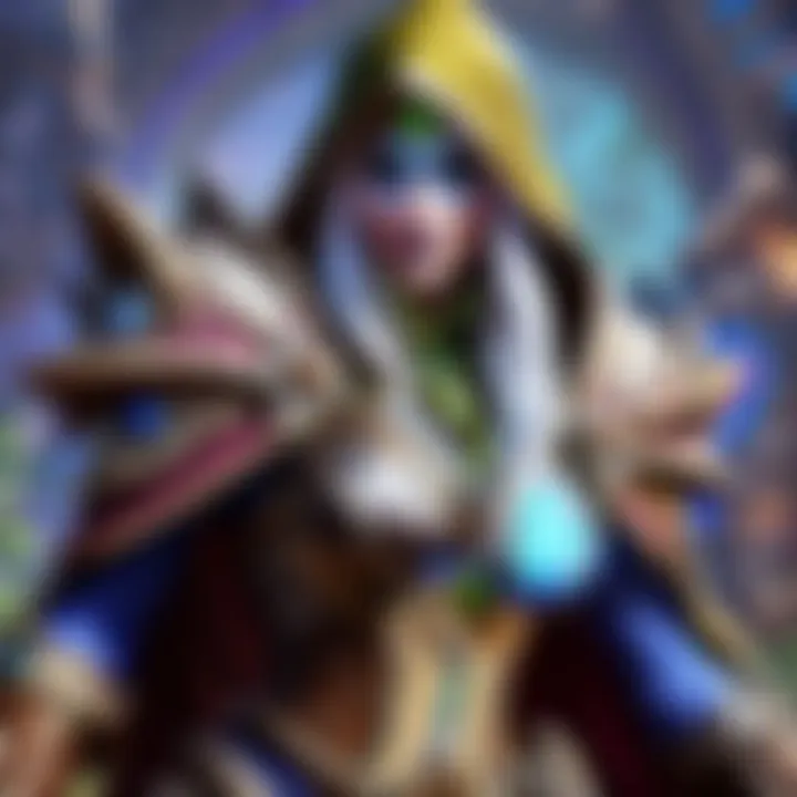 A detailed view of Sylvanas's abilities and powers represented in a vibrant card design.