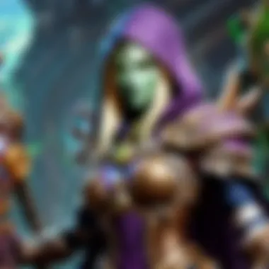 An illustration representing the evolution of Sylvanas Windrunner through different Hearthstone expansions.