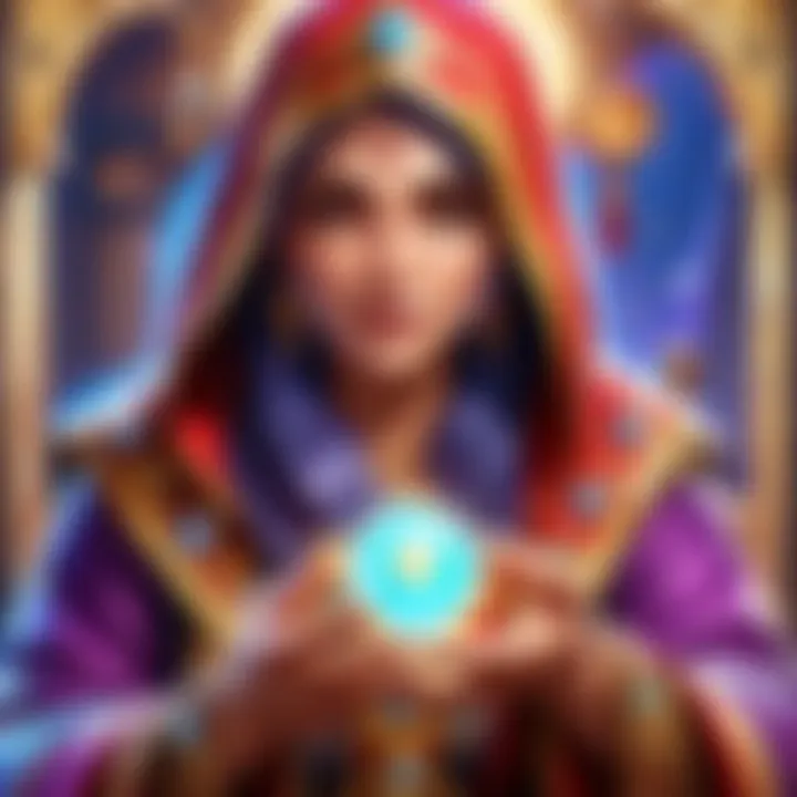 A close-up view of a single fortune teller card, highlighting its vivid artwork and mystical symbols.