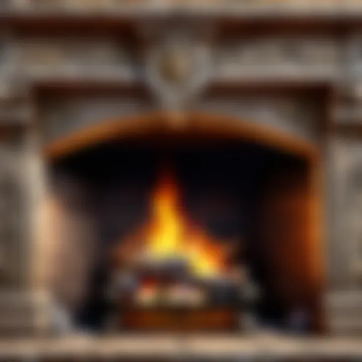 Historical fireplace hearth stone with ornate details