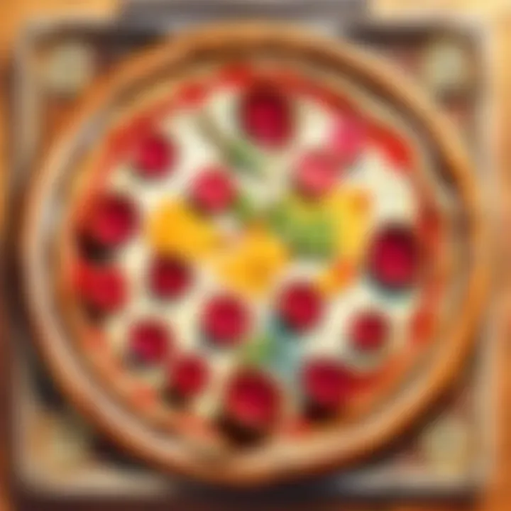 Intricate game board with pizza ingredients symbolizing strategic gameplay