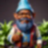 A whimsical garden gnome resembling Samuel L. Jackson, complete with signature sunglasses and a vibrant color palette.