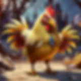 The Angry Chicken character design concept art showcasing its vibrant features