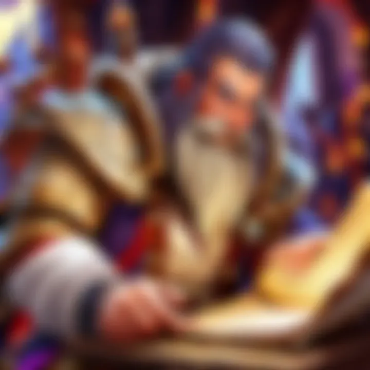 An illustrated Hearthstone card with a book in the background